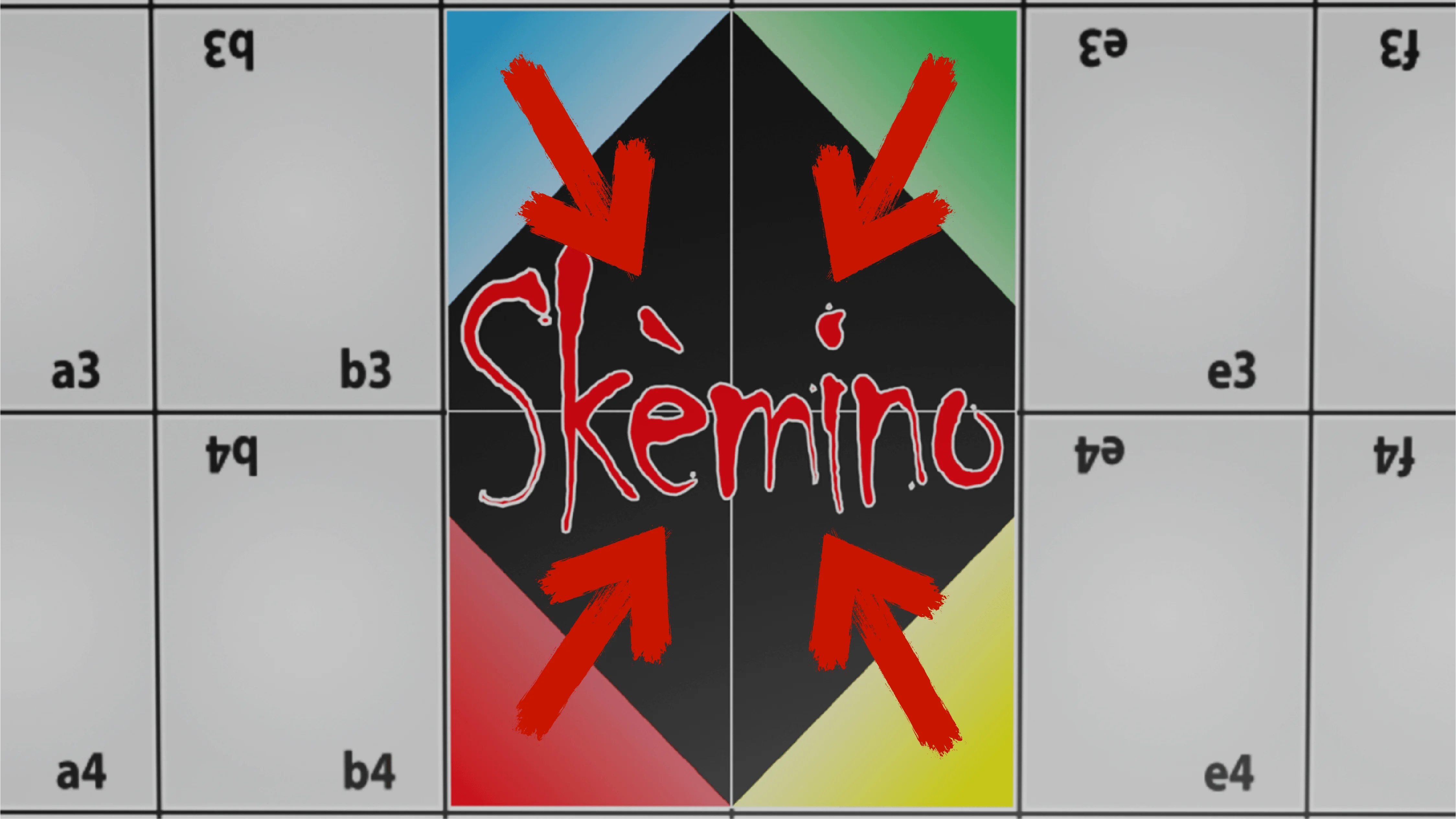 Le quattro caselle centrali del tabellone di Skèmino indicate da frecce rosse